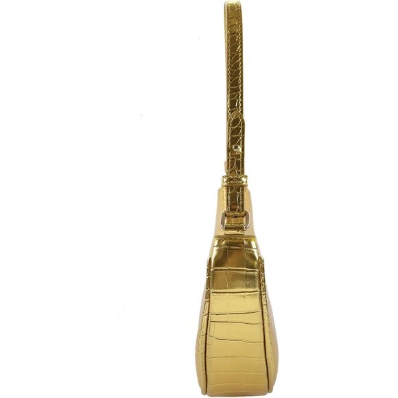 Women Gold Retro Classic Clutch Shoulder Tote Hand Bag With Zipper Closure - Picture 3 of 4